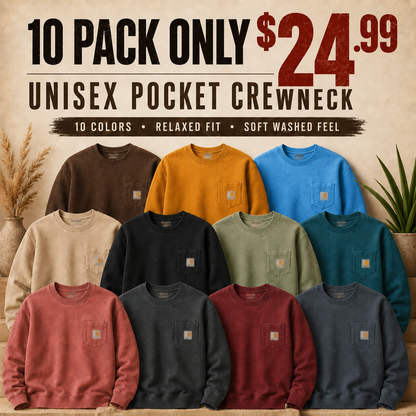 【LAST DAY SALE】Vintage Washed Unisex Pocket Crewneck Sweatshirt